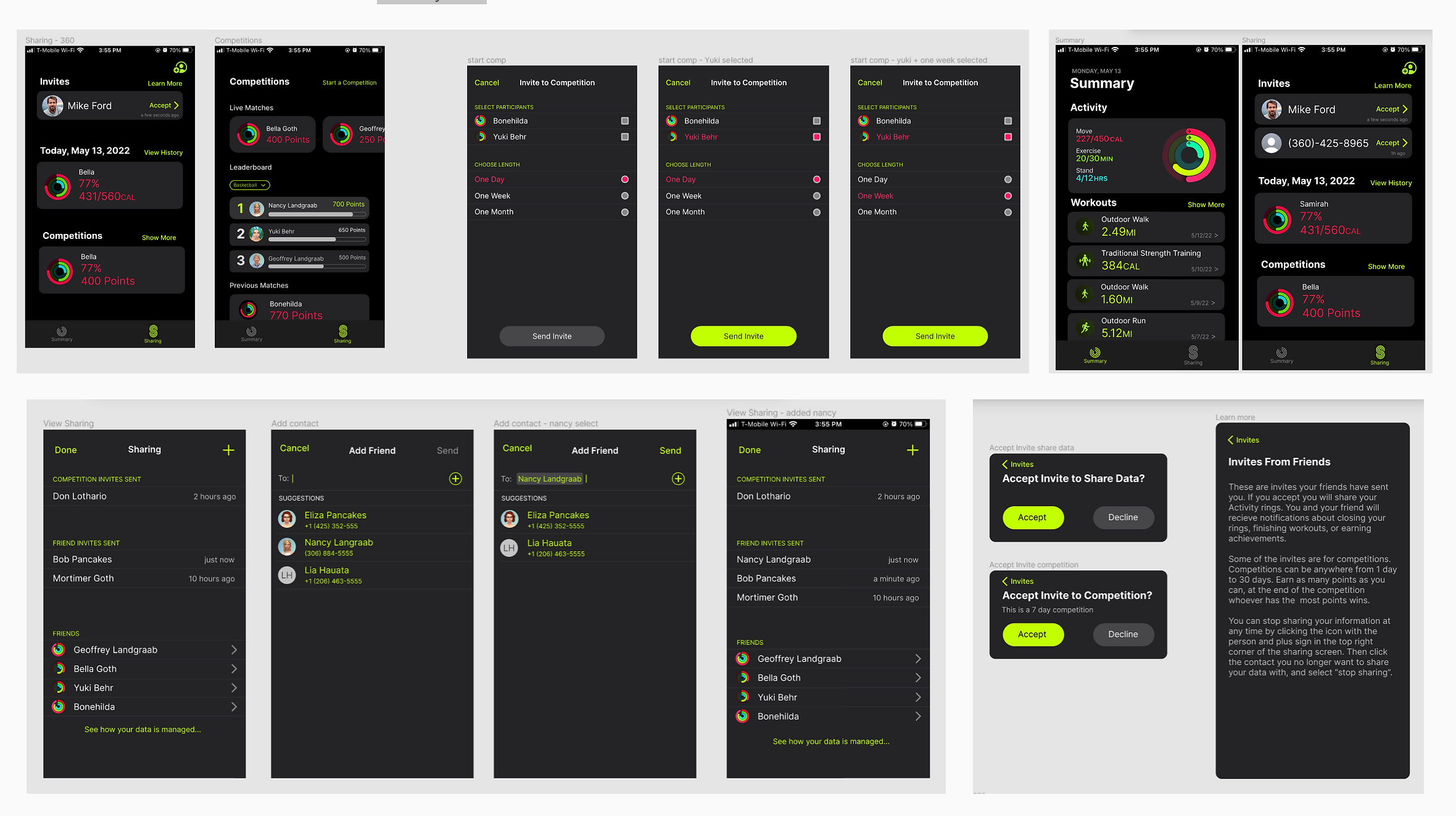 Final prototype screens
