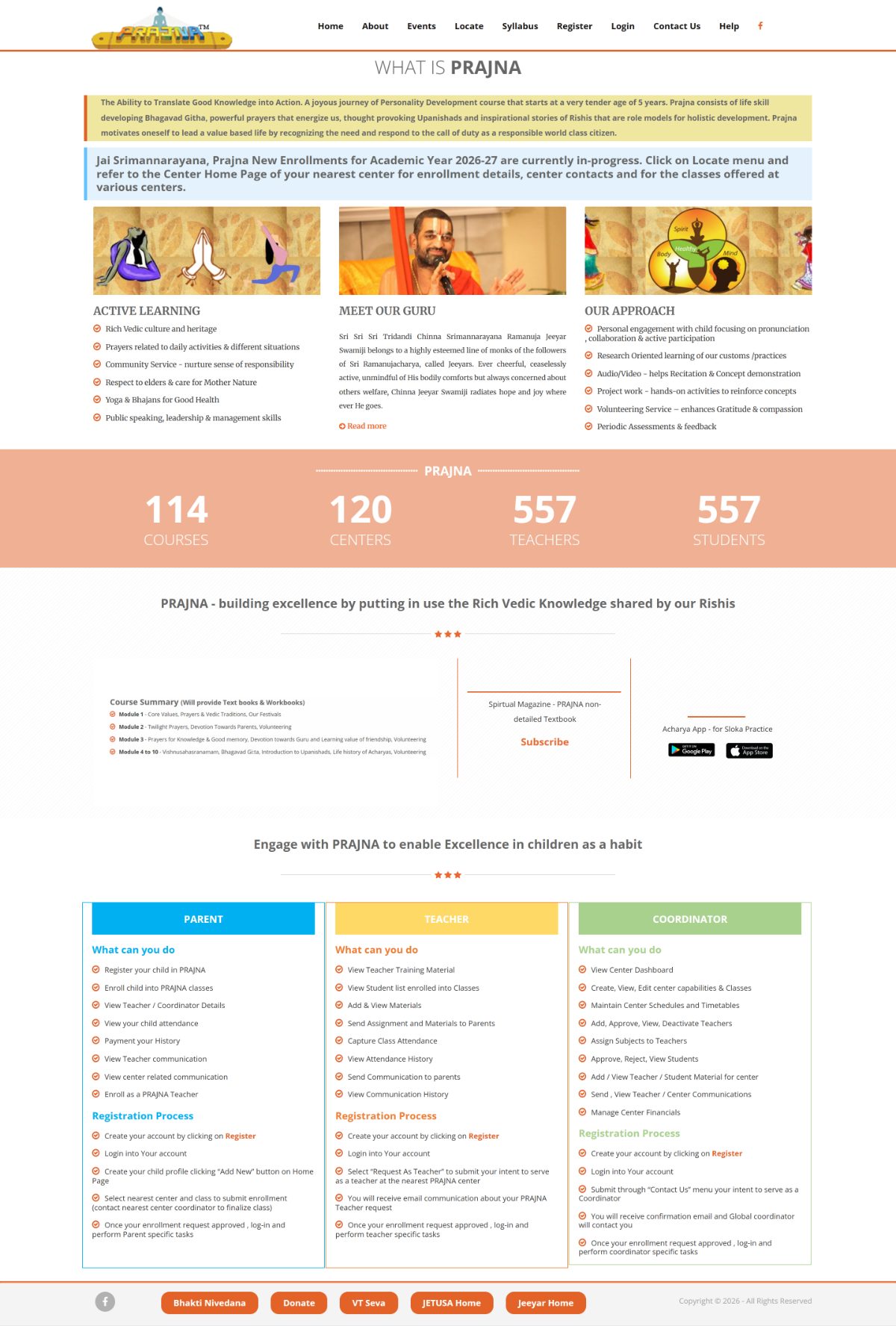 Full scroll of the original Prajna homepage, with every section stacked onto one page