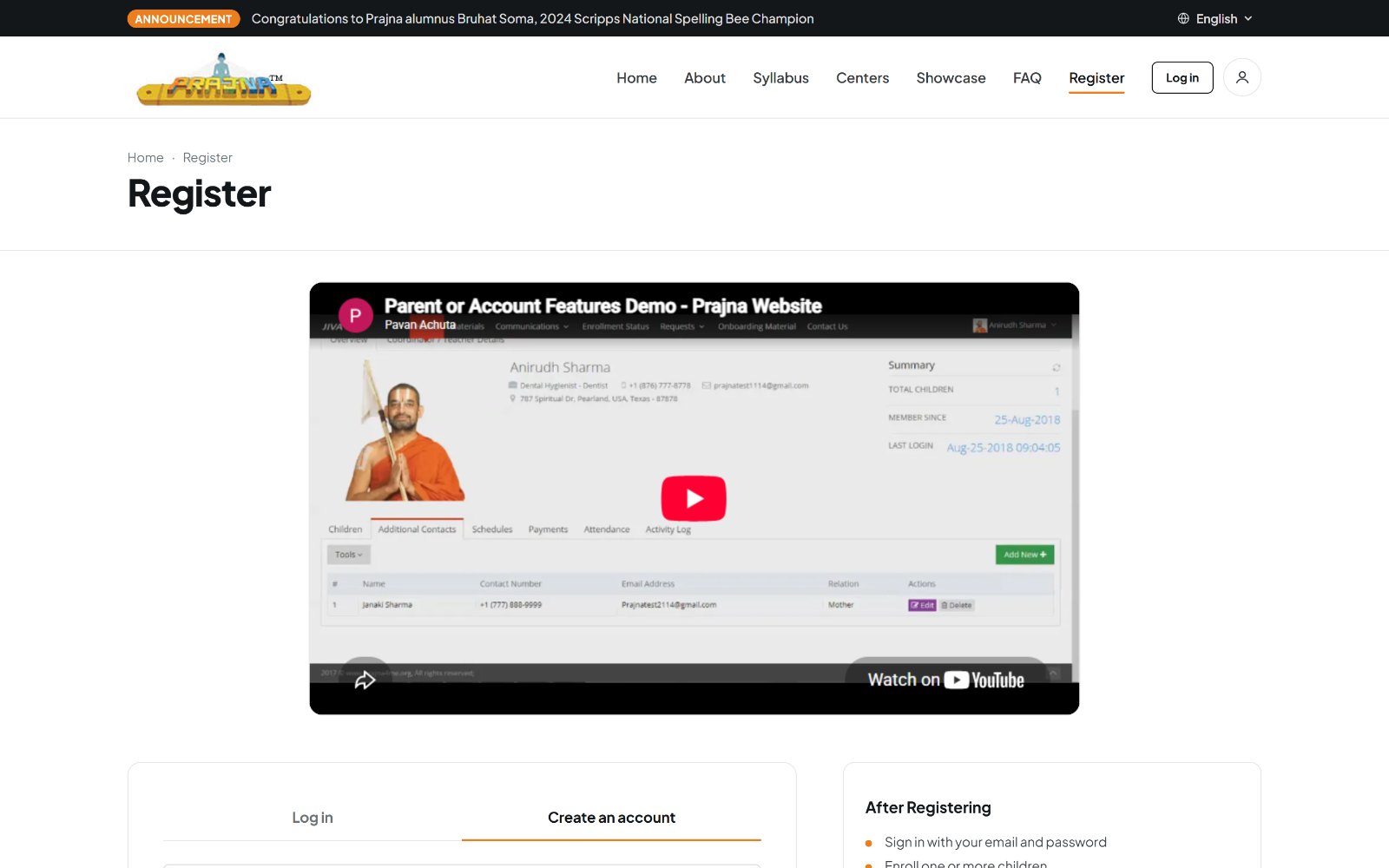 Redesigned register page with a walkthrough video above a tabbed login and account creation panel