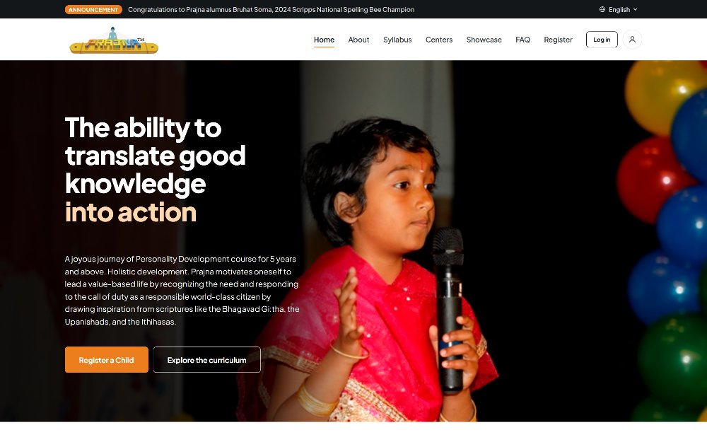Redesigned Prajna homepage