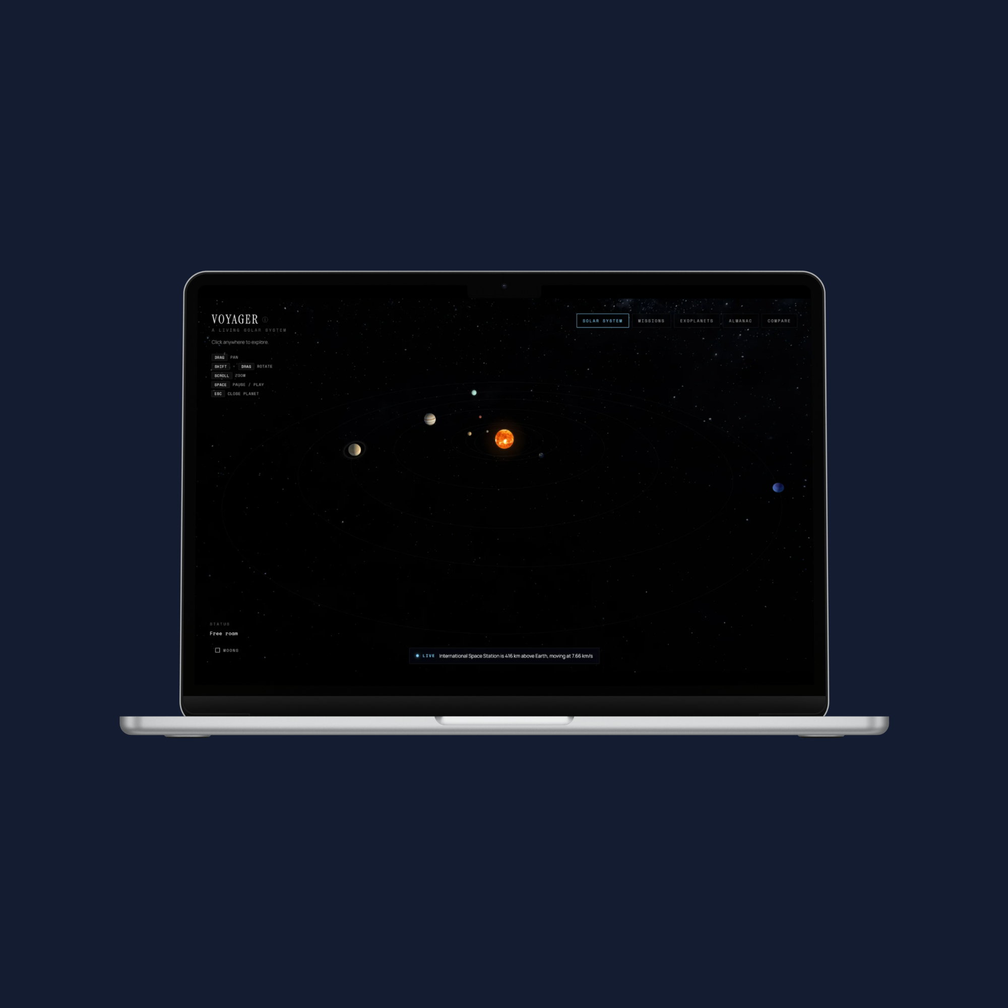 Voyager solar system view shown on a laptop mockup