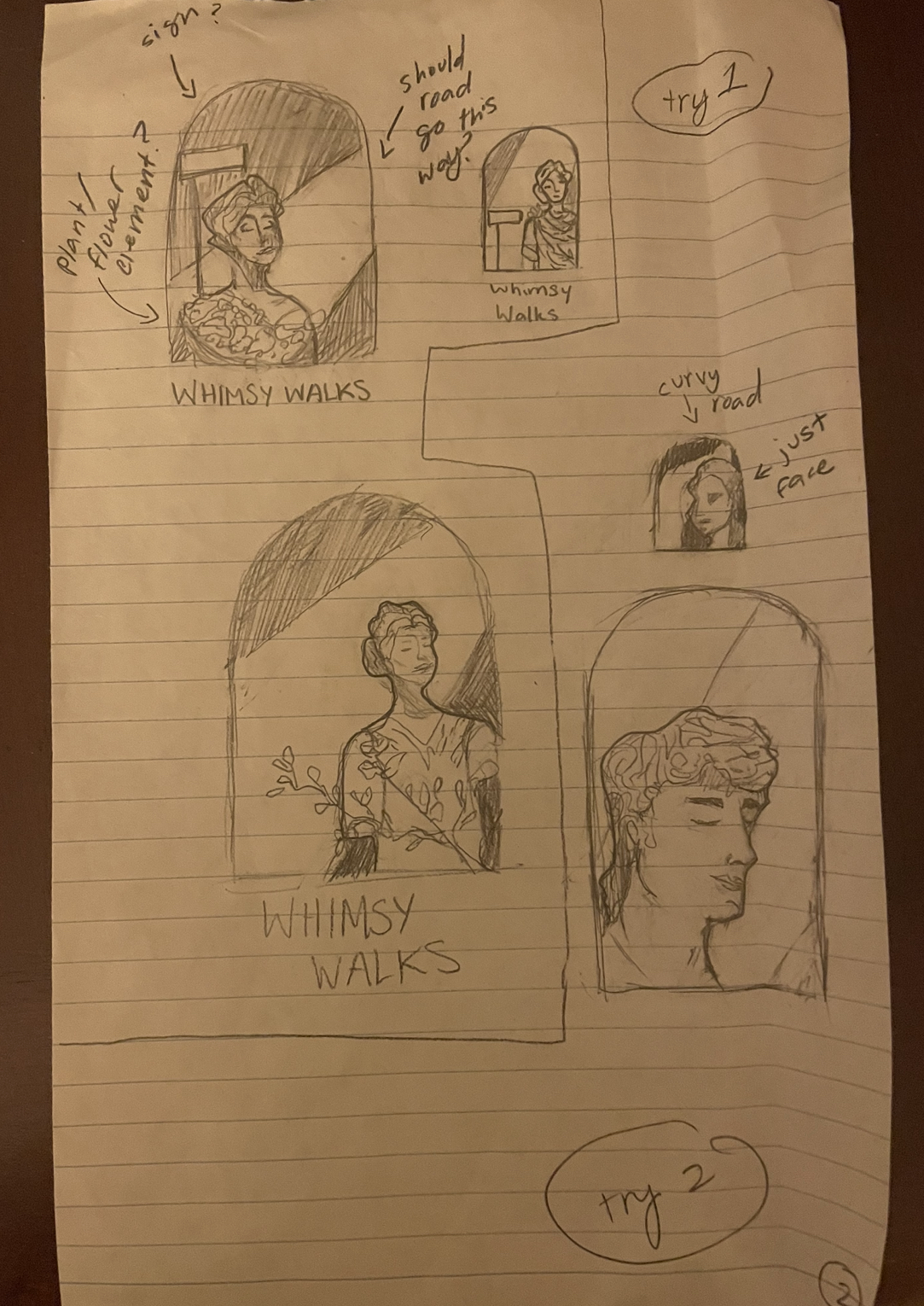 Hand-drawn logo sketches exploring different concepts