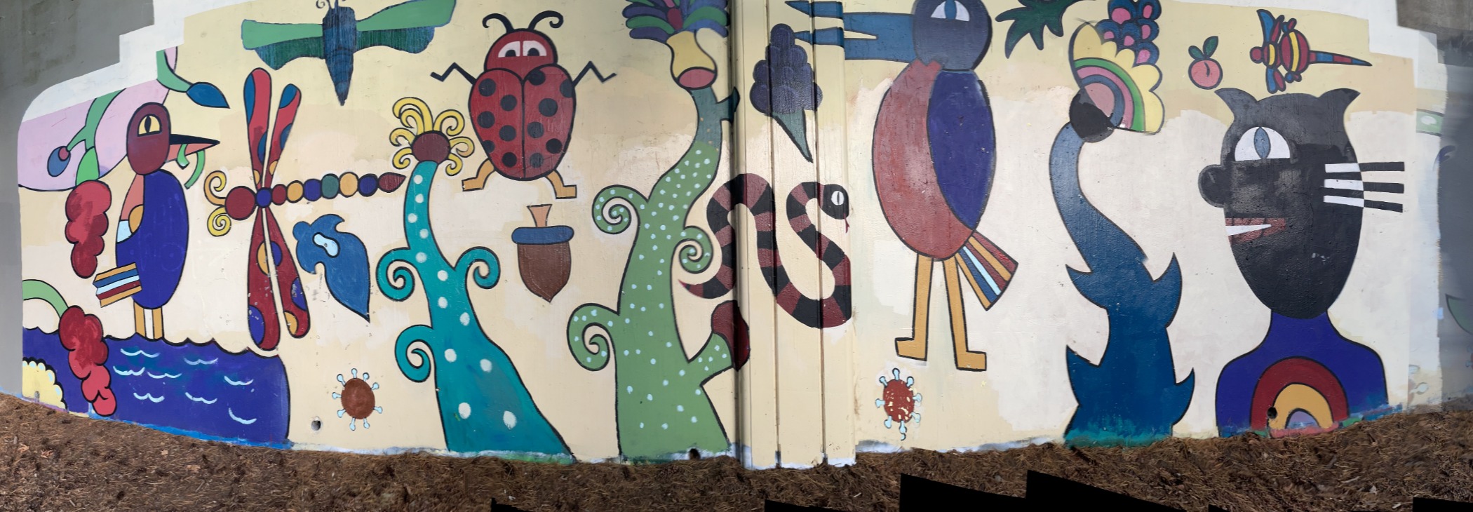 Colorful mural at a walking route art site